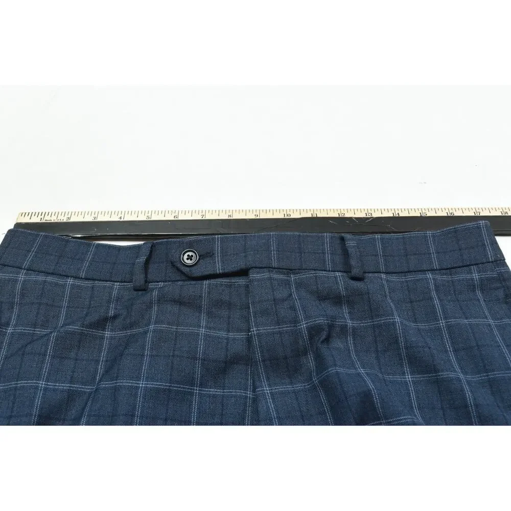 Brooks Brothers REGENT Trousers Pants Mens 34x32 Blue Plaid Wool Slim Fit